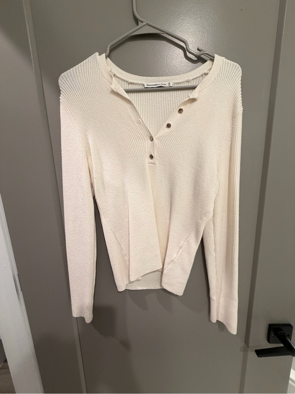 Abercrombie & Fitch Ivory Ribbed Button Henley